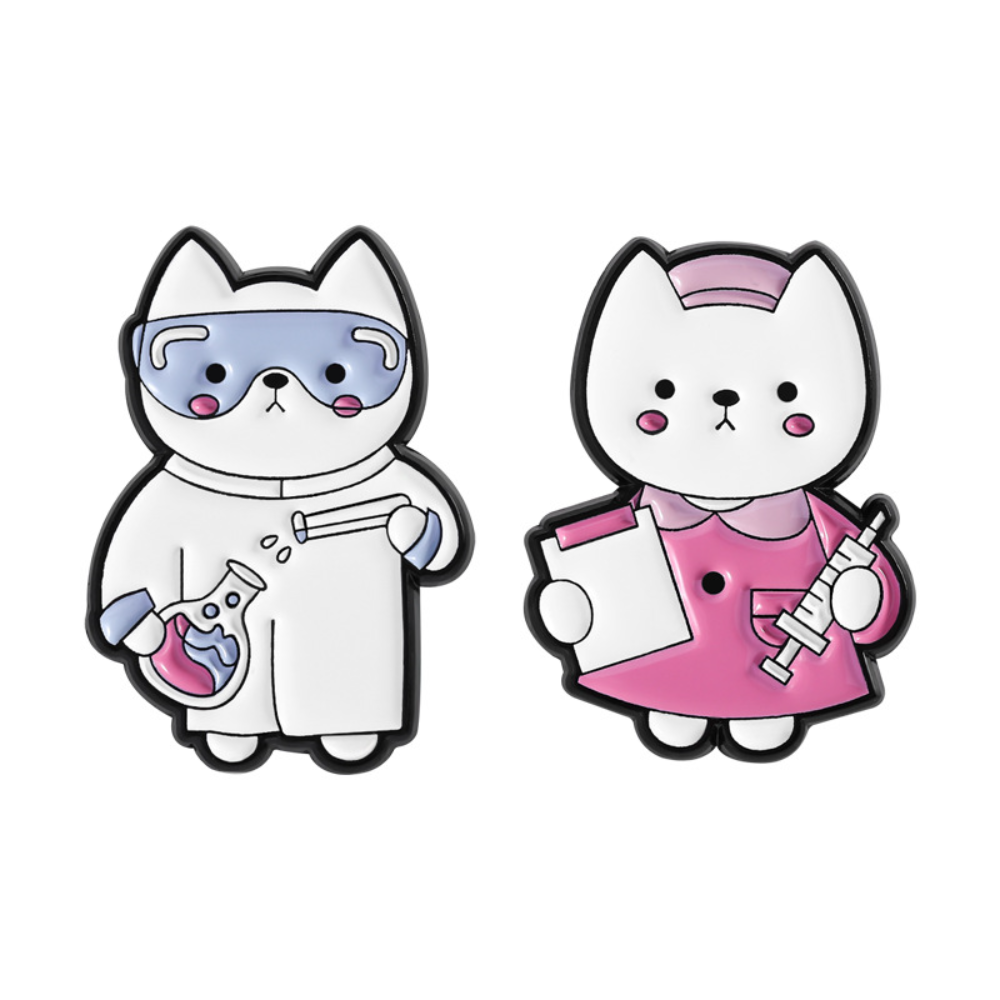 Medical Lab Images - Cute Cat Nurse Lab Worker Brooch